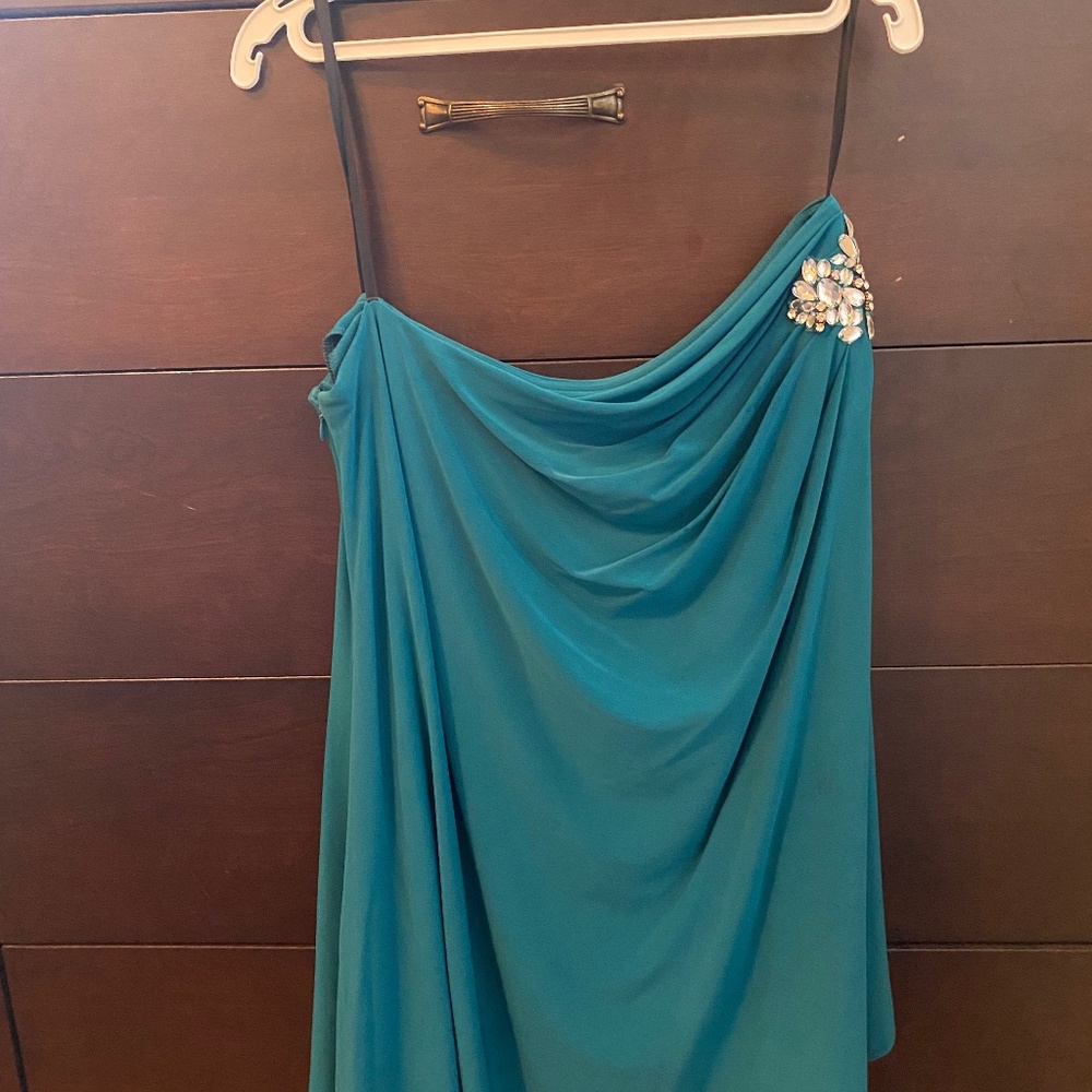 One Shoulder Turquoise Dress